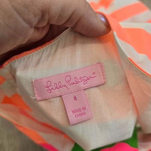 Lilly Pulitzer Sleeveless Delia Dress Sz 4 Sunrise Orange Wild Flowers Sweet Tea - Picture 6 of 7